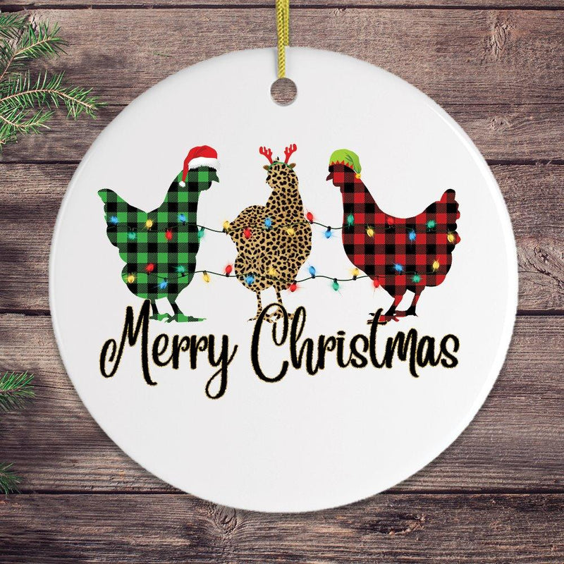 Plaid Rooster Merry Christmas Ornament