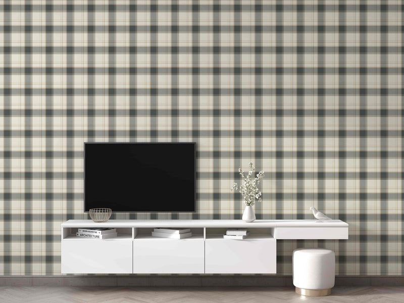 Classic Beige and Gray Plaid Wallpaper - Peel and Stick Wallpaper