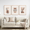 Abstract Watercolor Set of 3 Boho Prints. Tropical Leaves