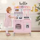 Play Kitchen for Kids Wooden Chef Pretend Playset with 3 Adjustable Heights Microwave