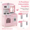 Play Kitchen for Kids Wooden Chef Pretend Playset with 3 Adjustable Heights Microwave