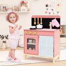 Play Kitchen for Kids Wooden Kitchen Playset with Door Curtain-Pink by LJGDeals