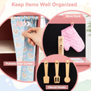 Play Kitchen for Kids Wooden Kitchen Playset with Door Curtain-Pink by LJGDeals