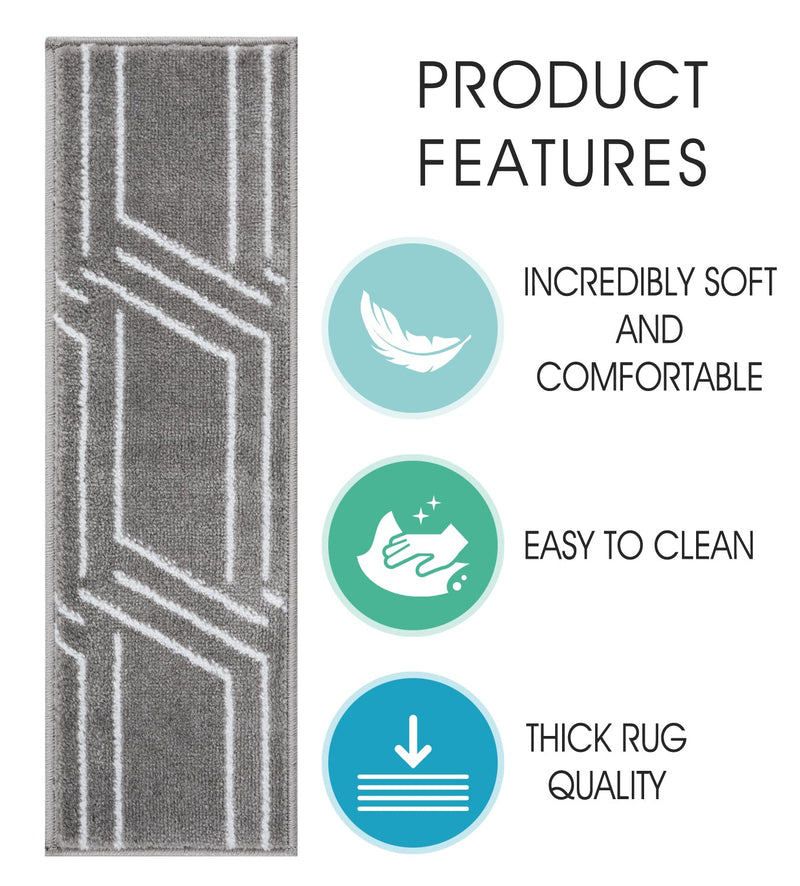 Stair Treads Rug 9"x28" Plaza Collection | Gray & White