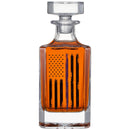 Police Tactical Blue Tattered American Flag Whiskey | 730mL Decanter 2 Whiskey Glass