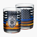 Police Whiskey Glasses Set Of 2 12 Oz Old Fashioned Liquor Glasses American Flag Blue Line Fire Figh by The Wine Savant