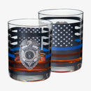 Police Whiskey Glasses Set Of 2 12 Oz Old Fashioned Liquor Glasses American Flag Blue Line Fire Figh by The Wine Savant