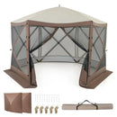 Pop-up Gazebo 6-sided Instant Setup Screen House Hub Tent with Mesh Netting Walls-Coffee by LJGDeals