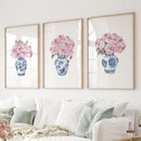 Blue Chinoiserie Watercolor Roses Art Print Set by Wall Art Set