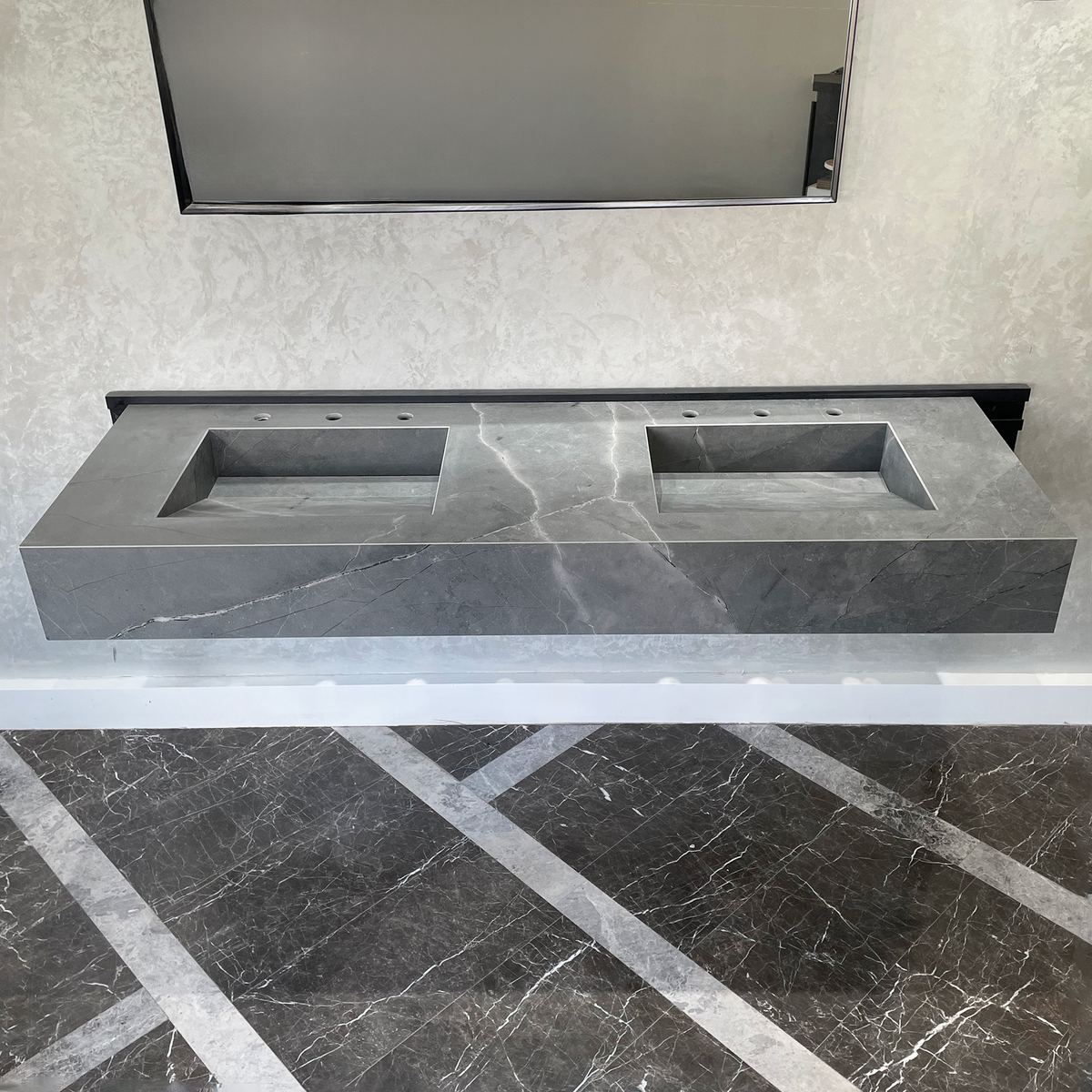 Armani Grey Engineered Porcelain Double Sink Handcrafted with Modern Marble Aesthetics, photo 2 of 11