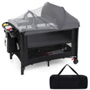 Foldable Baby Bassinet with 4 Adjustable Heights Changing Table and Mattress-Black