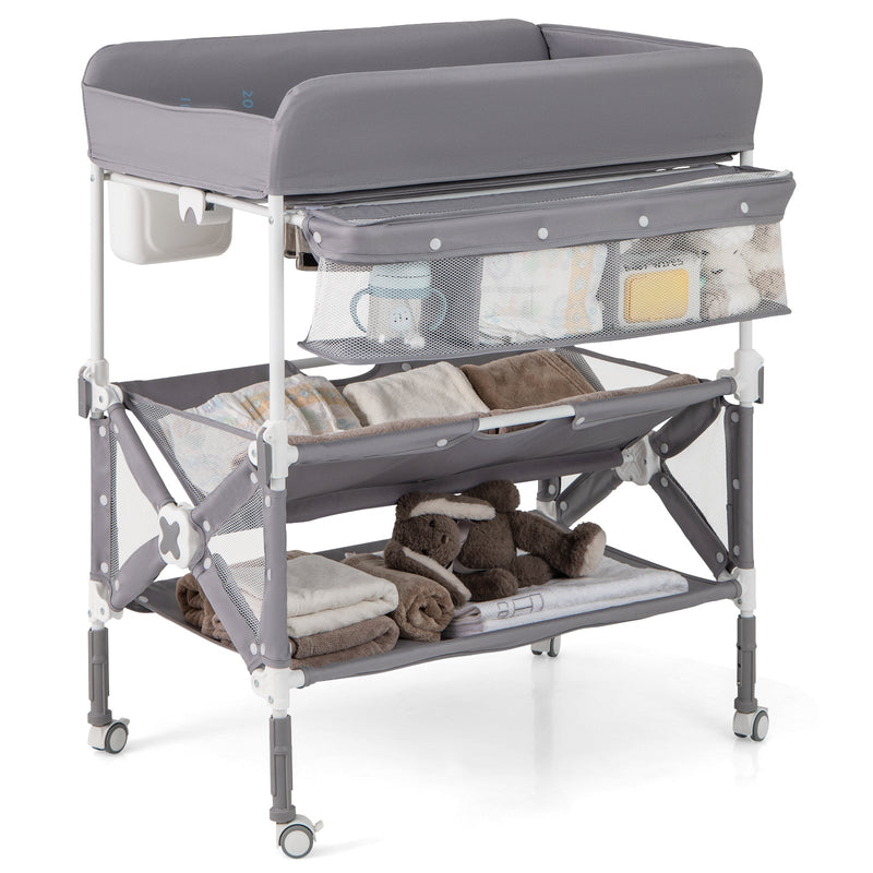 Portable Baby Changing Table with Wheels and Large Storage Rack-Gray, photo 2 of 8