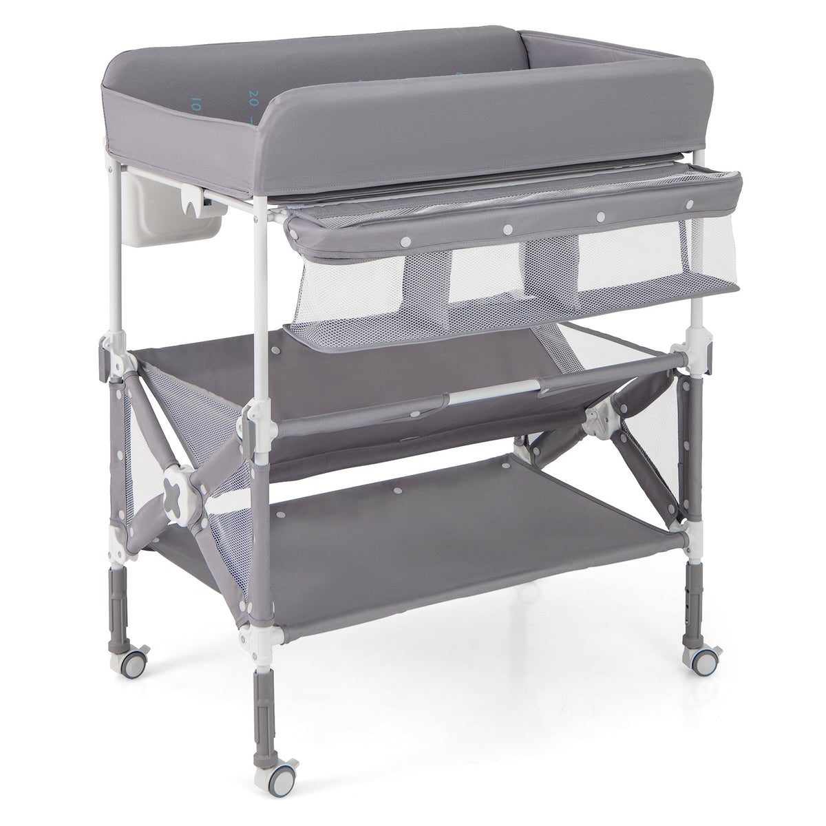 Portable Baby Changing Table with Wheels and Large Storage Rack-Gray, photo 3 of 8