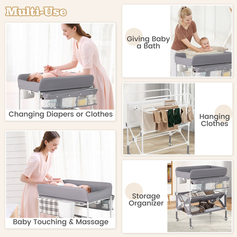 Portable Baby Changing Table with Wheels and Large Storage Rack-Gray, photo 6 of 8
