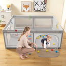 Portable Baby Playpen Large Play Yard with 50 Ocean Balls and 4 Pull Rings-Gray by LJGDeals