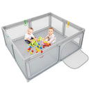 Portable Baby Playpen Large Play Yard with 50 Ocean Balls and 4 Pull Rings-Gray by LJGDeals