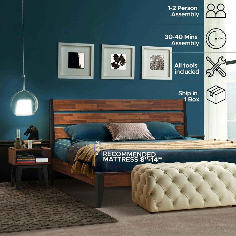 Emery Bed Frame & Nightstand Set - Acacia Solid Wood Bedroom Furniture
