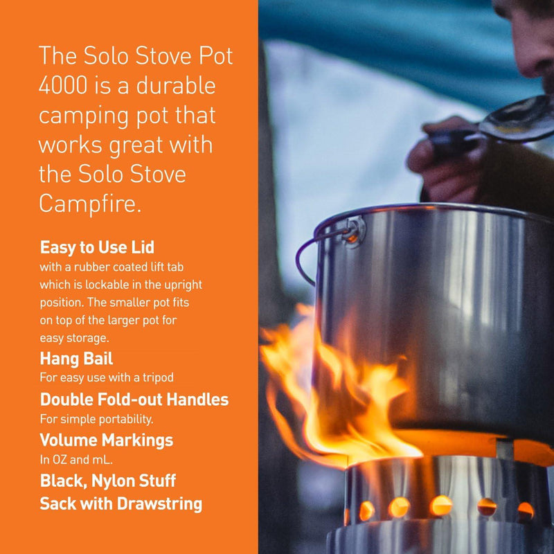 Solo Stove Pot 900/1800/4000 Stainless Steel Companion Pots | Lightweight Aluminum Pot Holding Tripod | Great Portable Cookware for Backpacking, Camping & Survival Adventures | Deisgned for use with Lite/Titan/Campfire Solo Stoves