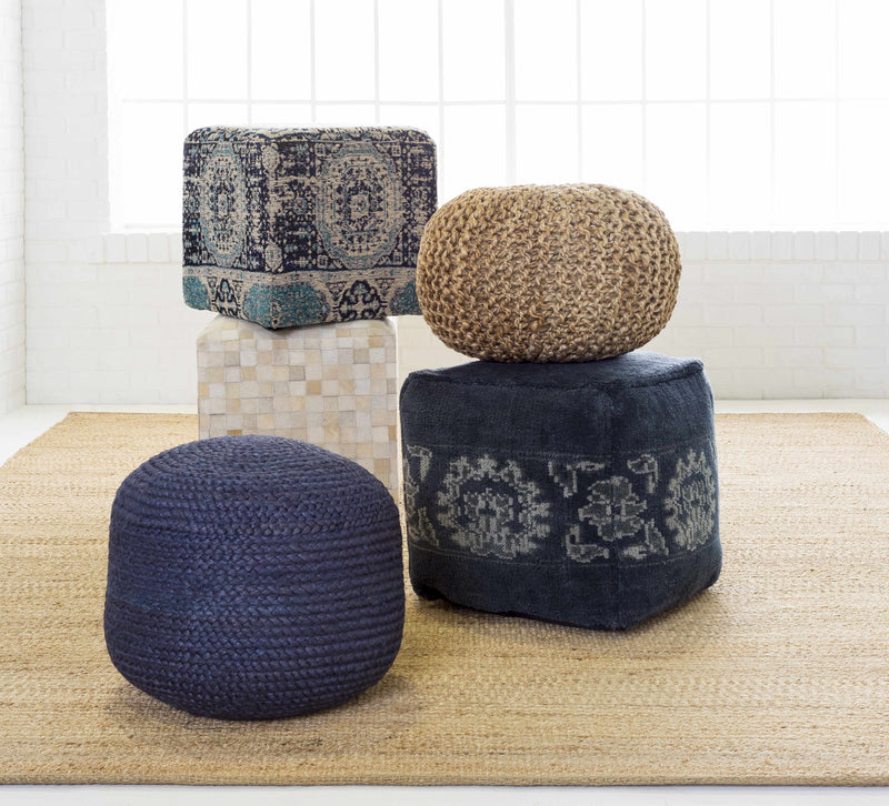 Gail Navy Jute Knitted Pouf