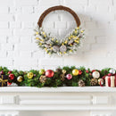 Pre-lit Snow Flocked Artificial Christmas Wreath with 8 Pine Cones and 35 LED Lights by DirectDeals