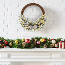 Pre-lit Snow Flocked Artificial Christmas Wreath with 8 Pine Cones and 35 LED Lights by LJGDeals