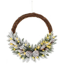 Pre-lit Snow Flocked Artificial Christmas Wreath with 8 Pine Cones and 35 LED Lights by LJGDeals