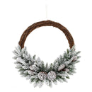 Pre-lit Snow Flocked Artificial Christmas Wreath with 8 Pine Cones and 35 LED Lights by DirectDeals