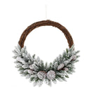 Pre-lit Snow Flocked Artificial Christmas Wreath with 8 Pine Cones and 35 LED Lights by LJGDeals