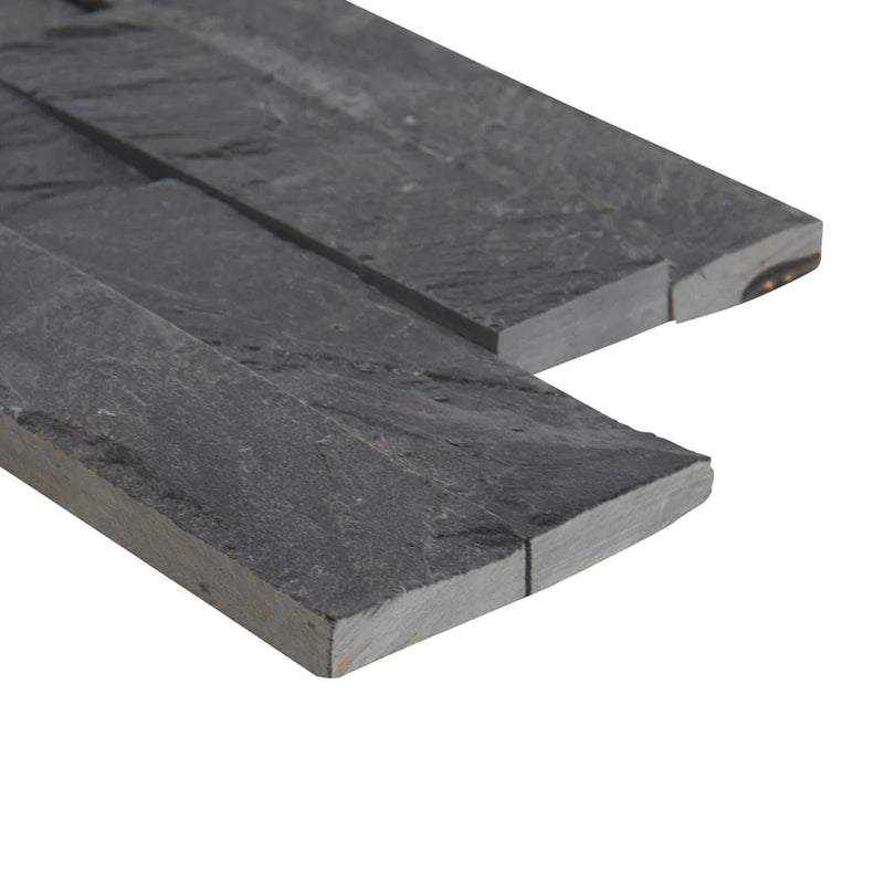 Premium black splitface ledger panel 6X24 natural slate wall tile LPNLSPREBLK624 product shot profile view