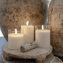 Flameless LED Hurricane Glass Candles - White  - Set of 3 with Remote and Timer