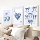 Blue Coquette Bows Wall Art Set of 3 Prints Decor by Wall Art Set