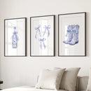 Trendy Blue Bows Girly Wall Art Set of 3 Print by Wall Art Set