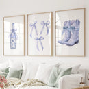 Trendy Blue Bows Girly Wall Art Set of 3 Print by Wall Art Set