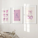 Trendy Pink Bows Wall Art Girly Print Decor Set by Wall Art Set