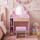 Kids Vanity Table Set with LED Mirror and Stool - Pink by LJGDeals