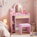 Kids Vanity Table Set with LED Mirror and Stool - Pink by LJGDeals