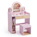 Kids Vanity Table Set with LED Mirror and Stool - Pink