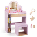 Kids Vanity Table Set with LED Mirror and Stool - Pink