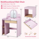 Kids Vanity Table Set with LED Mirror and Stool - Pink by DirectDeals