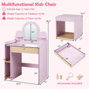 Kids Vanity Table Set with LED Mirror and Stool - Pink
