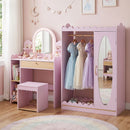 Kids Vanity Table Set with LED Mirror and Stool - Pink
