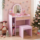 Kids Vanity Table Set with LED Mirror and Stool - Pink by DirectDeals