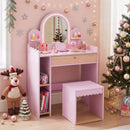 Kids Vanity Table Set with LED Mirror and Stool - Pink