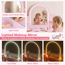 Kids Vanity Table Set with LED Mirror and Stool - Pink by DirectDeals