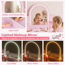 Kids Vanity Table Set with LED Mirror and Stool - Pink