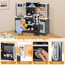 Pretend Play Kitchen Wooden Toy Set with Range Hood Real Sounds and Lights
