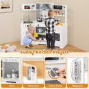 Pretend Play Kitchen Wooden Toy Set with Range Hood Real Sounds and Lights-White