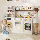 Pretend Toy Kitchen Set with Stoves and Water Dispenser-Beige