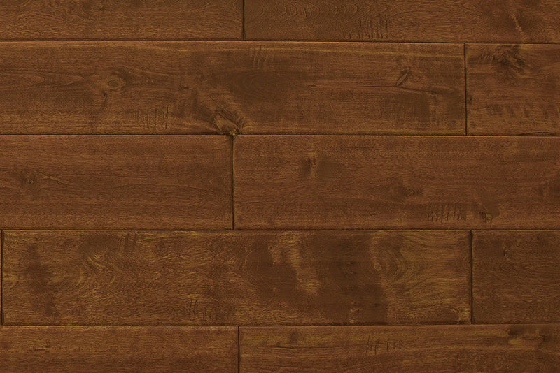 "Experience elegance with Maple Distressed/Handscraped Solid Hardwood Flooring in Prime Honey finish. Planks measure 3/4 x 5 inches. SKU: TRPSH-MPPH. A rich blend of style and durability for your space."