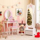 Kids Princess Vanity Table and Stool Set with Jewelry Cabinet and Mirror Drawer by LJGDeals